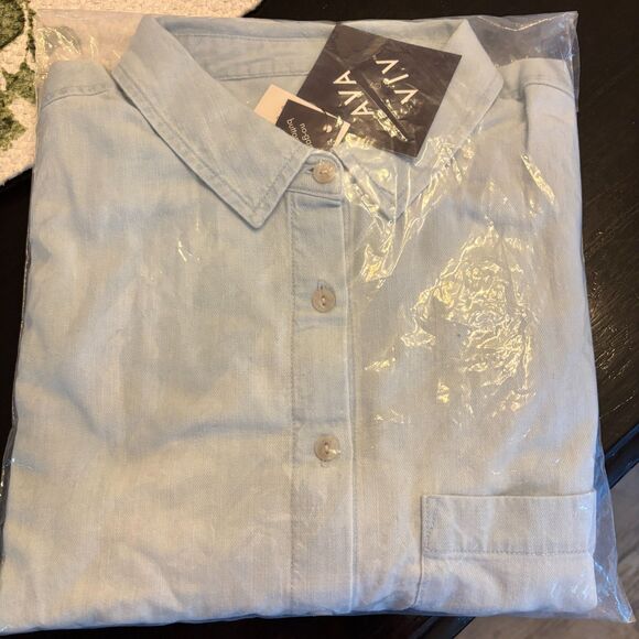 AVA & VIV Sz. X No Gap Button Front Short Sleeve Soft Cotton Denim Shirt #C - Picture 2 of 6
